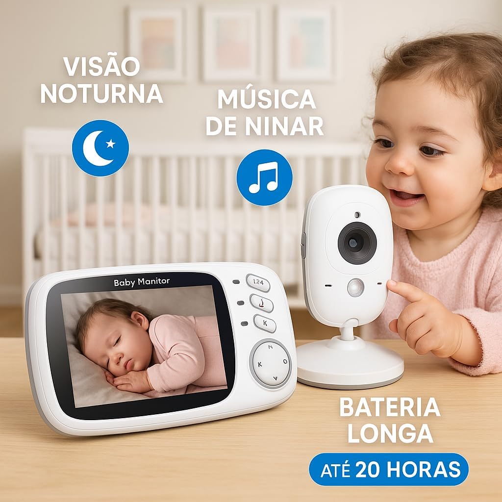 Babá Eletrônica Câmera para Bebês com Tela de 3.2" Visão Noturna 10M Infravermelha Monitoramento Temperatura, Áudio Bidirecional, Detecção de Som VOX, Modo Soneca Contem Visão Noturna Canção de Ninar Babá Eletrônica Câmera para Bebês com Tela de 3.2" Visão Noturna 10M Infravermelha Monitoramento Temperatura, Áudio Bidirecional, Detecção de Som VOX, Modo Soneca Contem Visão Noturna Canção de Ninar