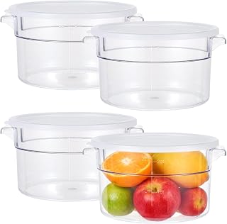 4 Pcs Round Food Storage Container, Transparent Containers with Scale, Dough Bucket, Freezer & Dishwasher Safe