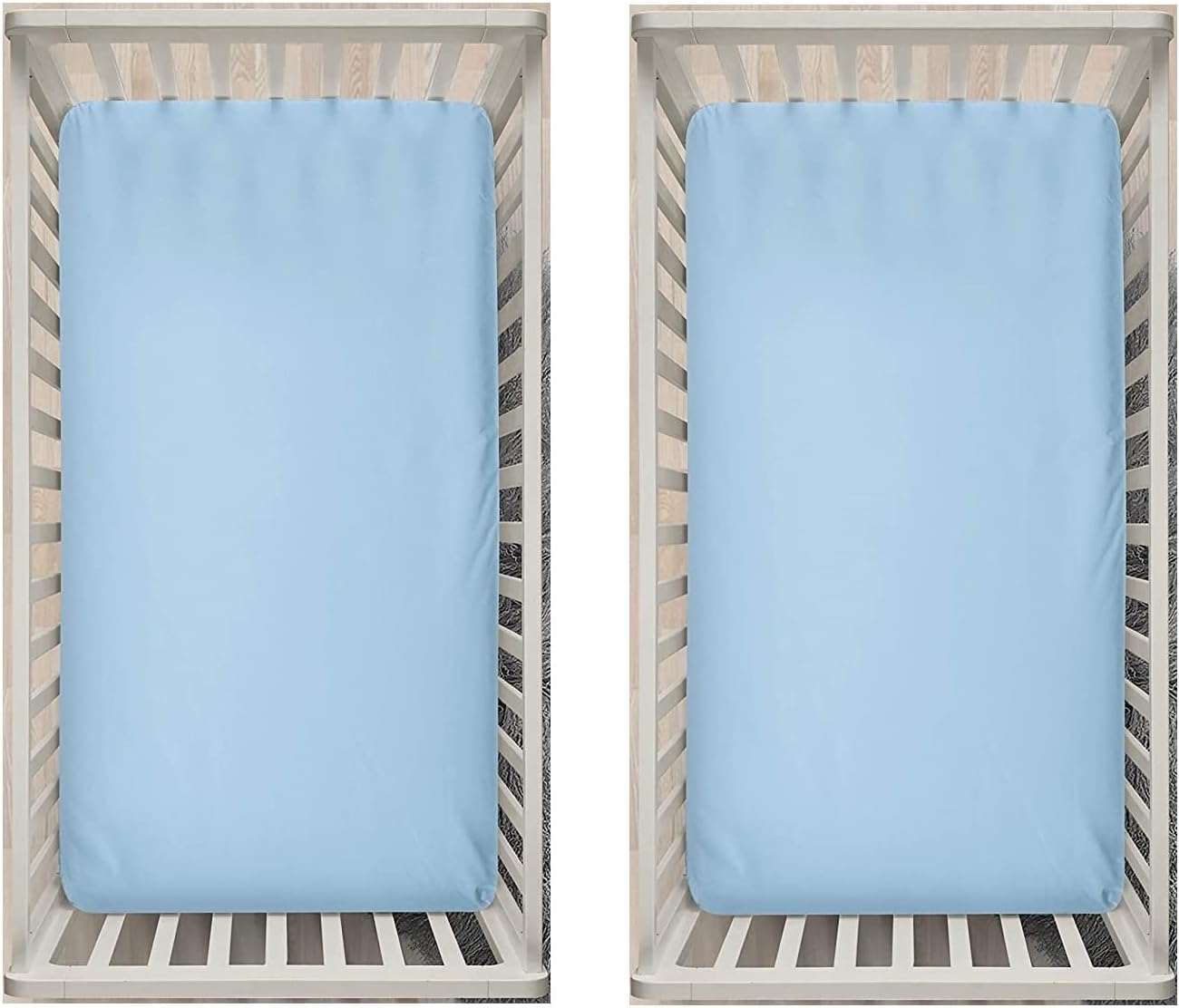 Dudu N Girlie Travel Cot Fitted Sheet 95 x 65 | Blue Travel Cot Sheets 95 x 65cm | Hypoallergenic Toddler Bed Sheet Breathable Easy Care | Junior Bed sheets (Pack of 2, Blue)