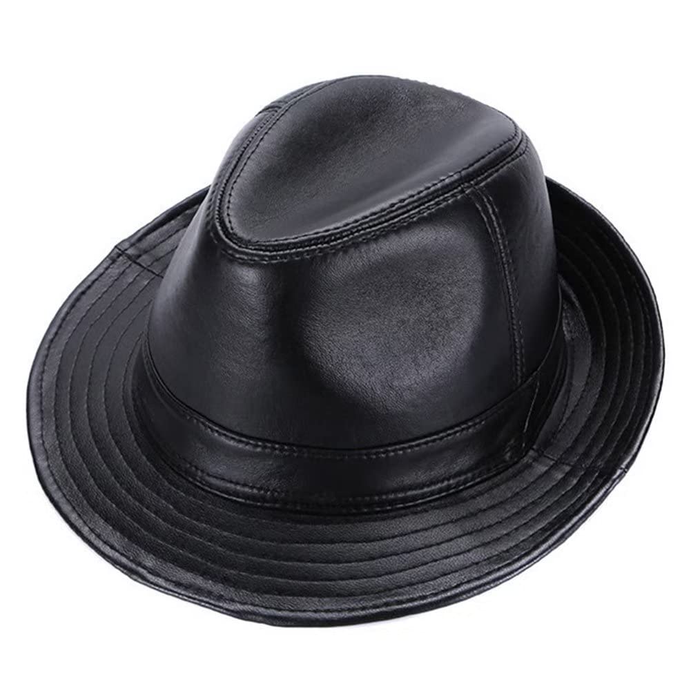 DongBao Cappello Fedora per Uomo Cappello Panama Trilby Cappello a Tesa Corta Cappello da Sole in Pelle Primavera Autunno Inverno