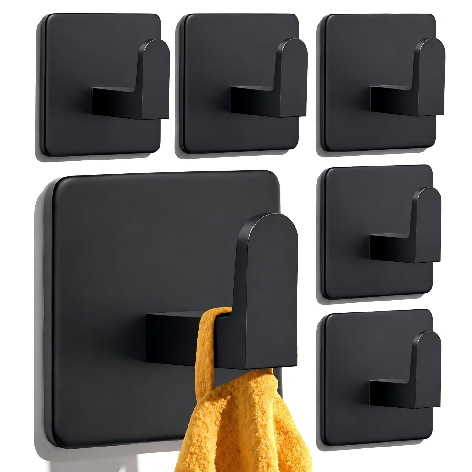 Auxmir 6 Pack Self Adhesive Hooks, Max 12kg Heavy Duty, Black
