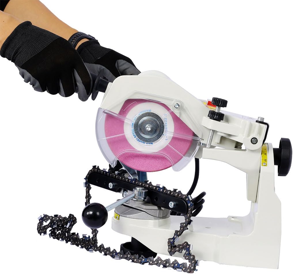 Chainsaw Sharpener, Electric Multi-Angles Automatic Saw with Multi-Angle Adjustable Chain Grinder Sharpener Machine 120-Volt Bench Grinder Universal Saw Chain Sharpener,White