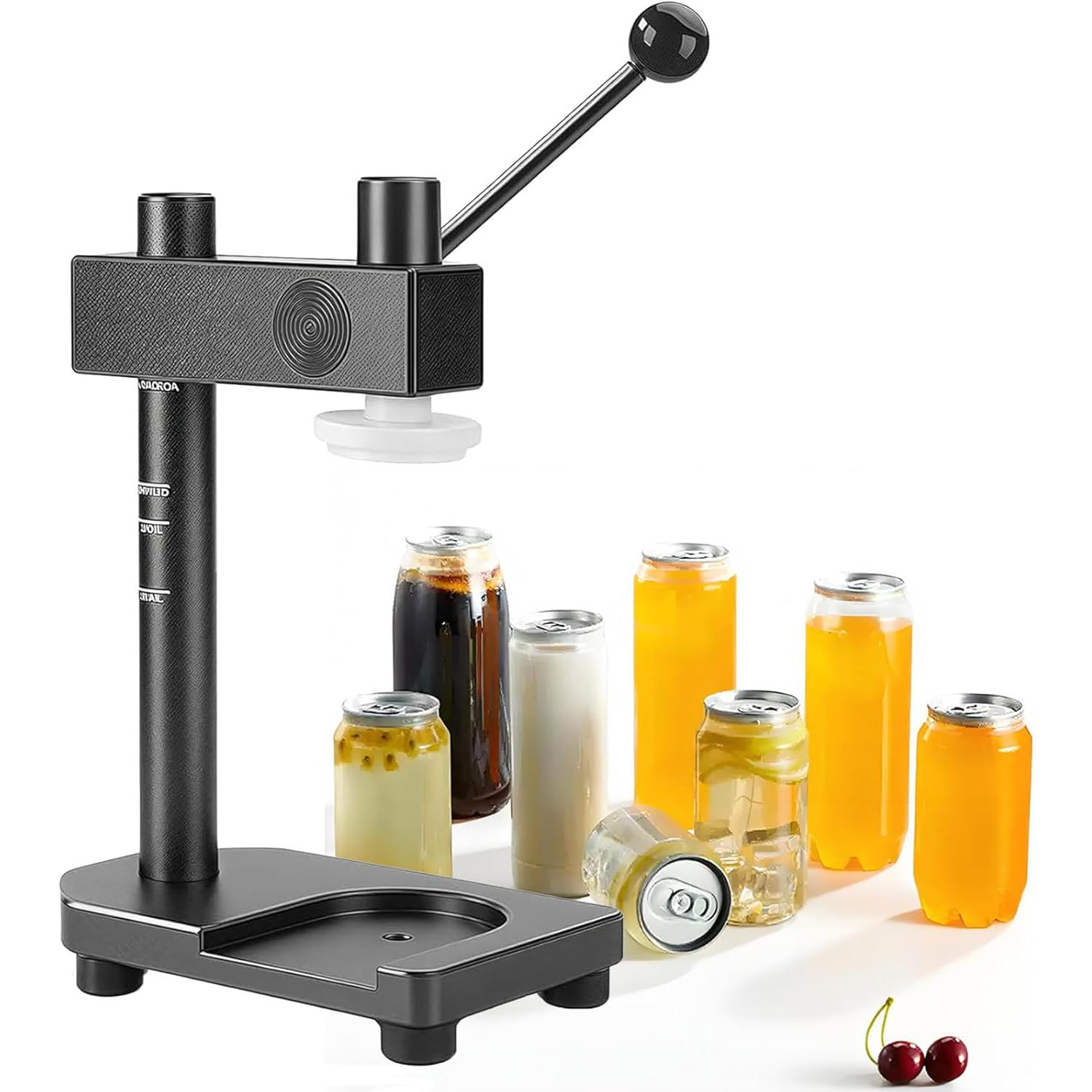 Machine à Sceller Les Canettes Manuelle 51 Mm,Hauteur Réglable 30-170 Mm,Alliage D'aluminium Solide,Scelle Canettes Pet/Aluminium/Bocaux,pour Café/Bière/Bubble Tea Black