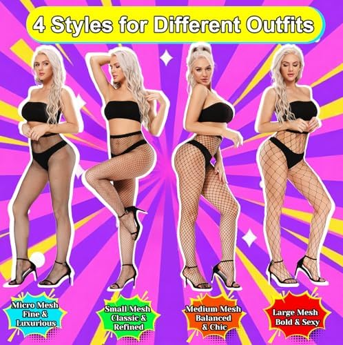 akiido Fishnet Stockings for Women, Black Fishnets Tights Thigh High Stockings Pantyhose, Plus Size Fits All