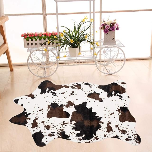 Nideen Zebra Pattern Print Artificial Rug Zebra Pattern Faux Fur Skin Leather Bathroom Anti-Slip Mat Animal Print Carpet for Home Area Rug Living Room Area Rug Bedroom Cow 75x110cm