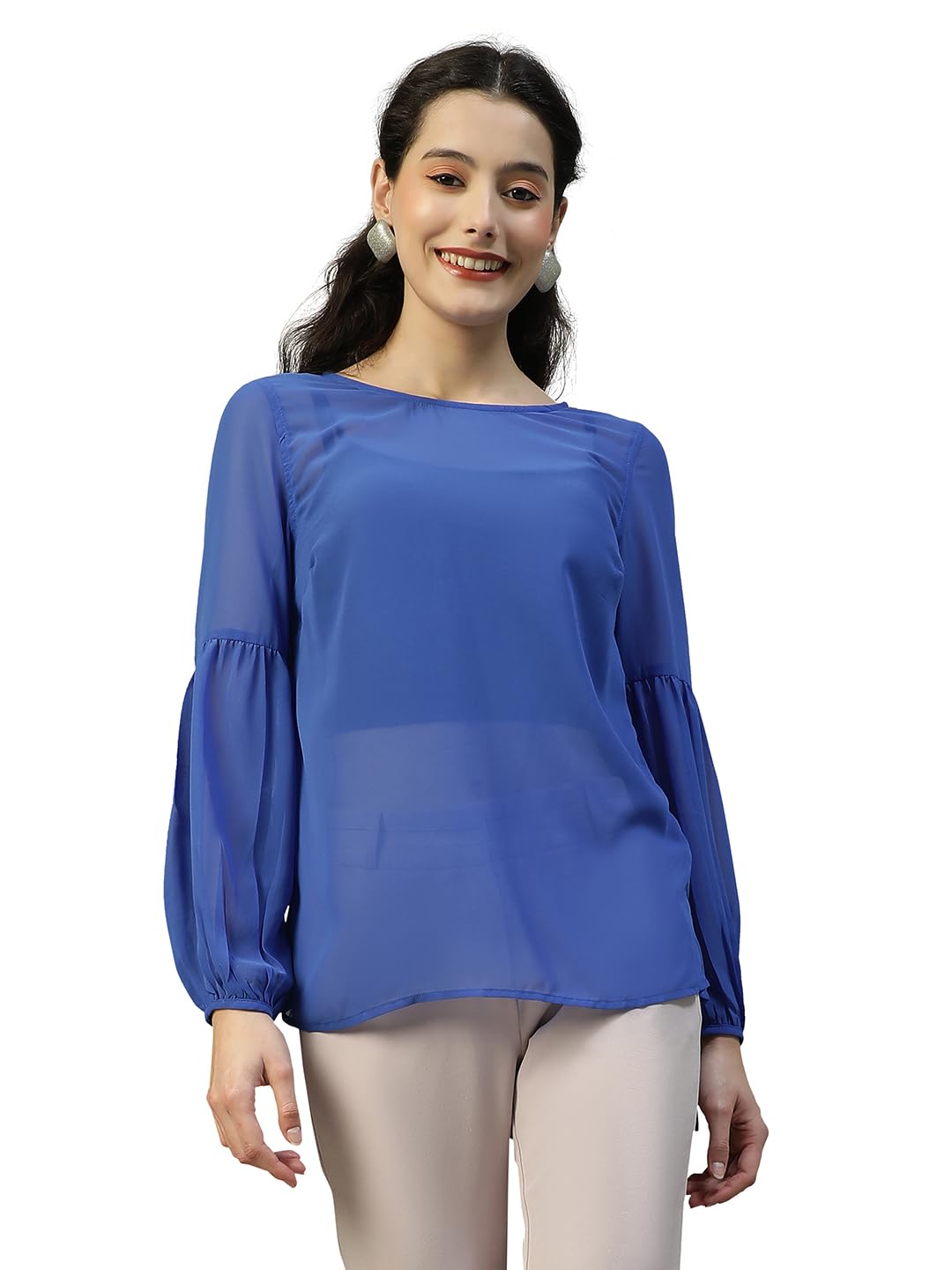Women Round Neck Long Sleeve with Tie-up Strings Top-image-11