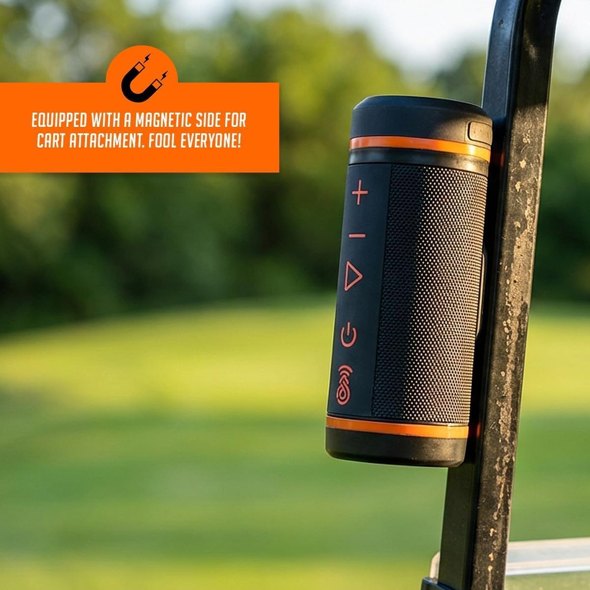 Speaker Flask, Golf Speaker Style Magnetic Flask, 14 oz Stainless Steel Liner, Strong Cart Magnet Leak-Resistant Lid with Magnetic Hold, Funnel Included, Golf Gift for Men