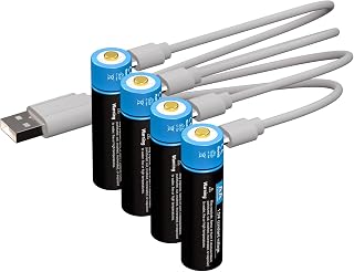 Kratax 1.5V AA Rechargeable Lithium Batteries,3300mWh Double AA Li-ion Batteries with USB Cable,1600 Cycle,Constant Output,4Counts with Storage Case