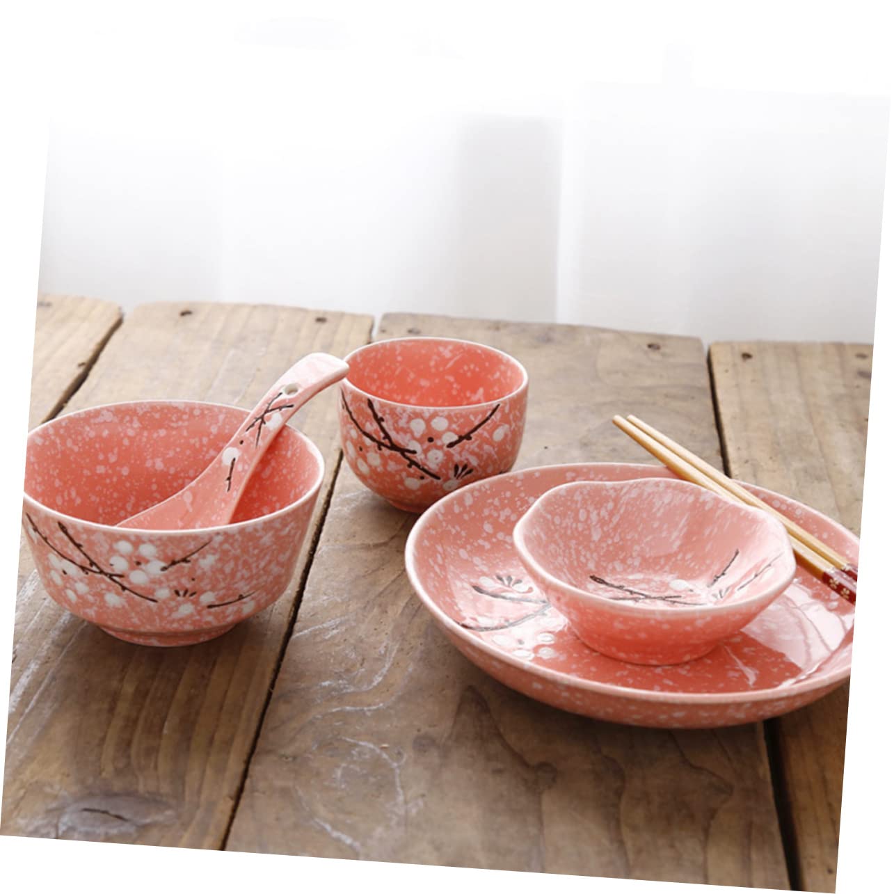 Ipetboom Set Stoviglie Giapponesi in Ceramica Rosa 12 Pezzi, Posate in Ceramica Per La Casa Ciotole, Piatti, Tazze e Bacchette, Kit Per Uso Quotidiano e Feste