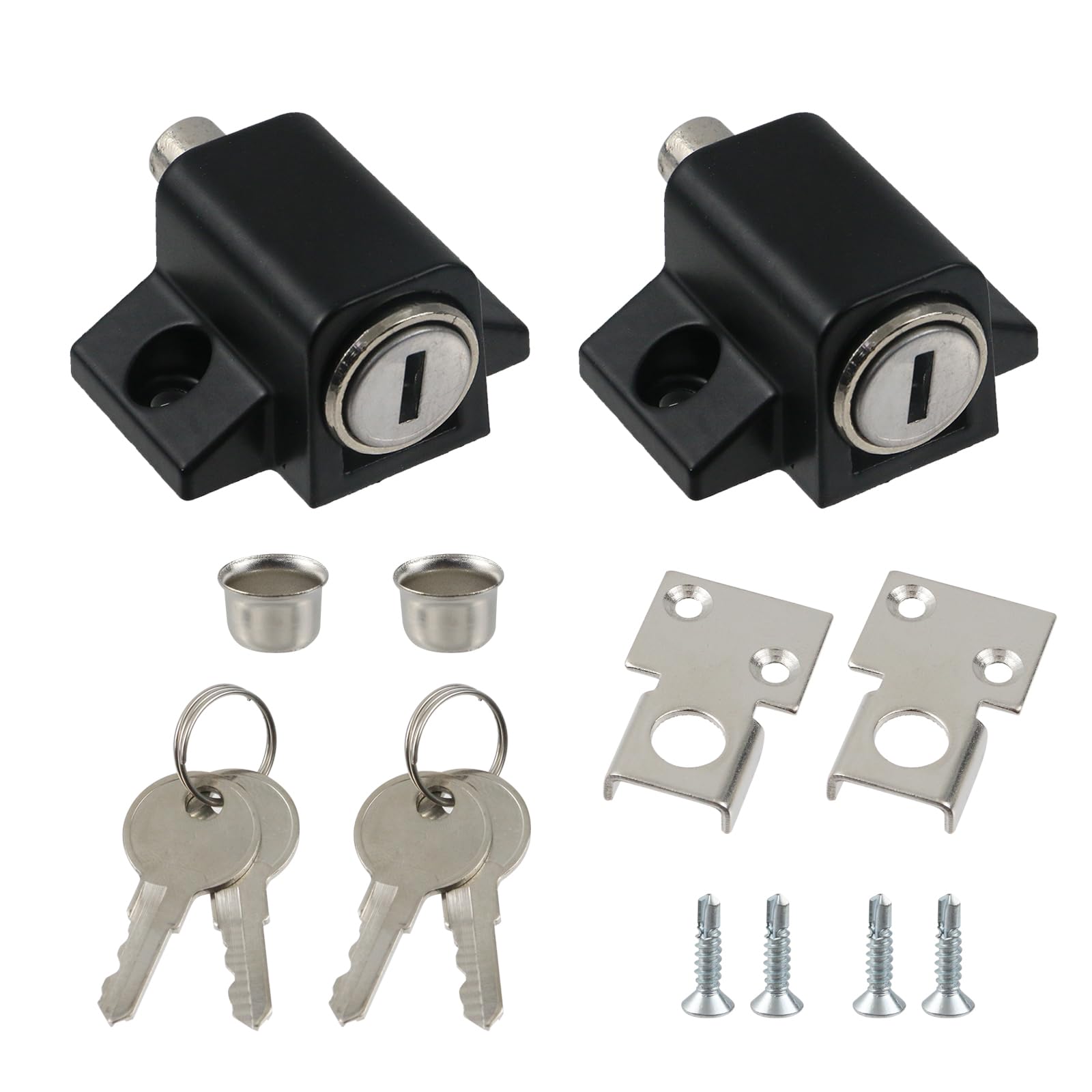 MY MIRONEY 2PCS Sliding Door Window Locks Black Aluminum Alloy Push-In Window Bolt Sliding Lock with keys for Horizontal Sliding Windows