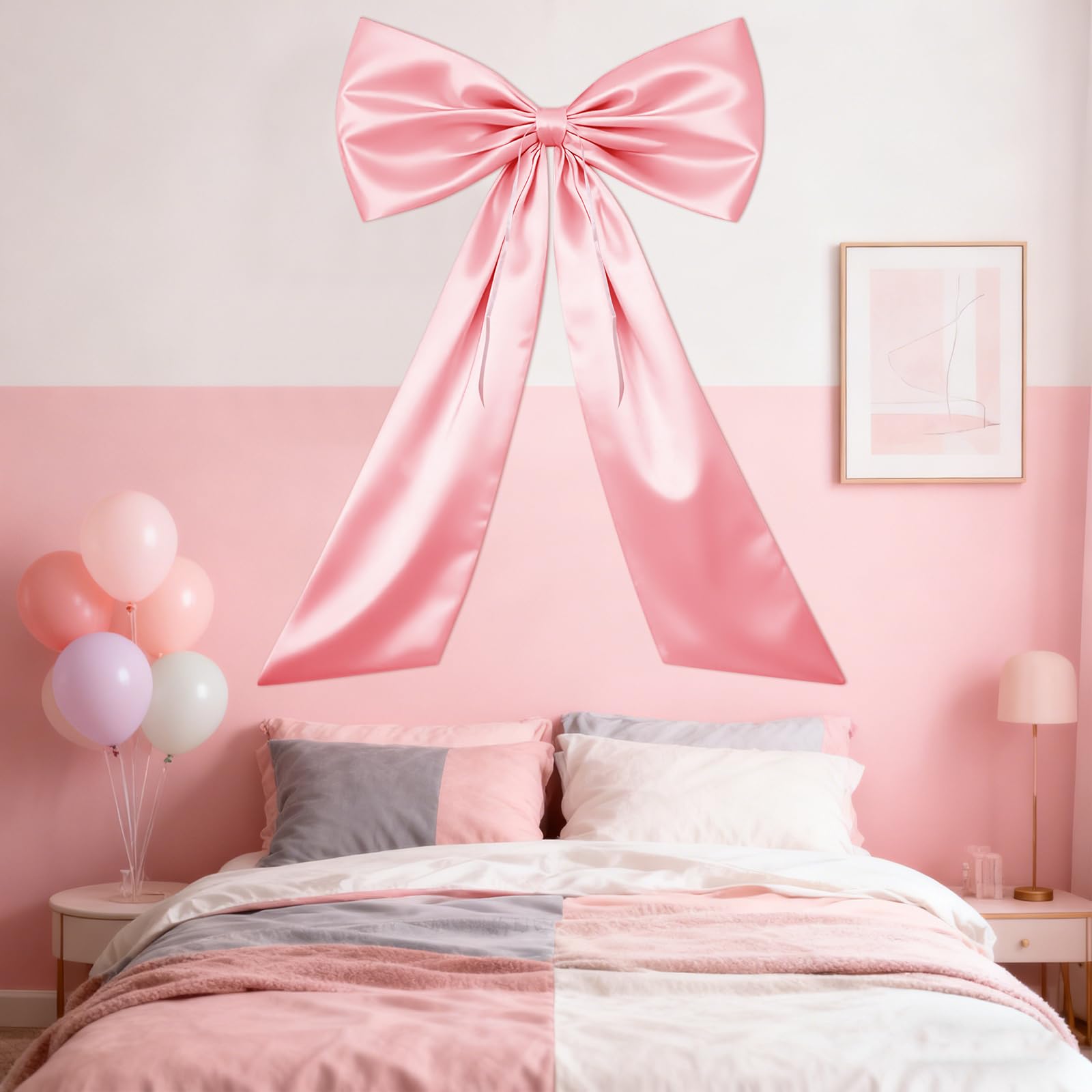 Lazo Grande Regalo 58×100 Cm con Puntos Adhesivos, Lazo Gigante Rosa para Decoración, Regalos, Fiestas y Paredes, Lazo Regalo Grande Formato para Bodas, Navidad y Eventos