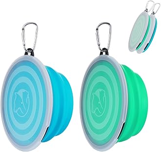 SLSON Dog Bowls Pet Collapsible Bowl with Cover Lids, 2 Pack, Light Blue and Green, Large