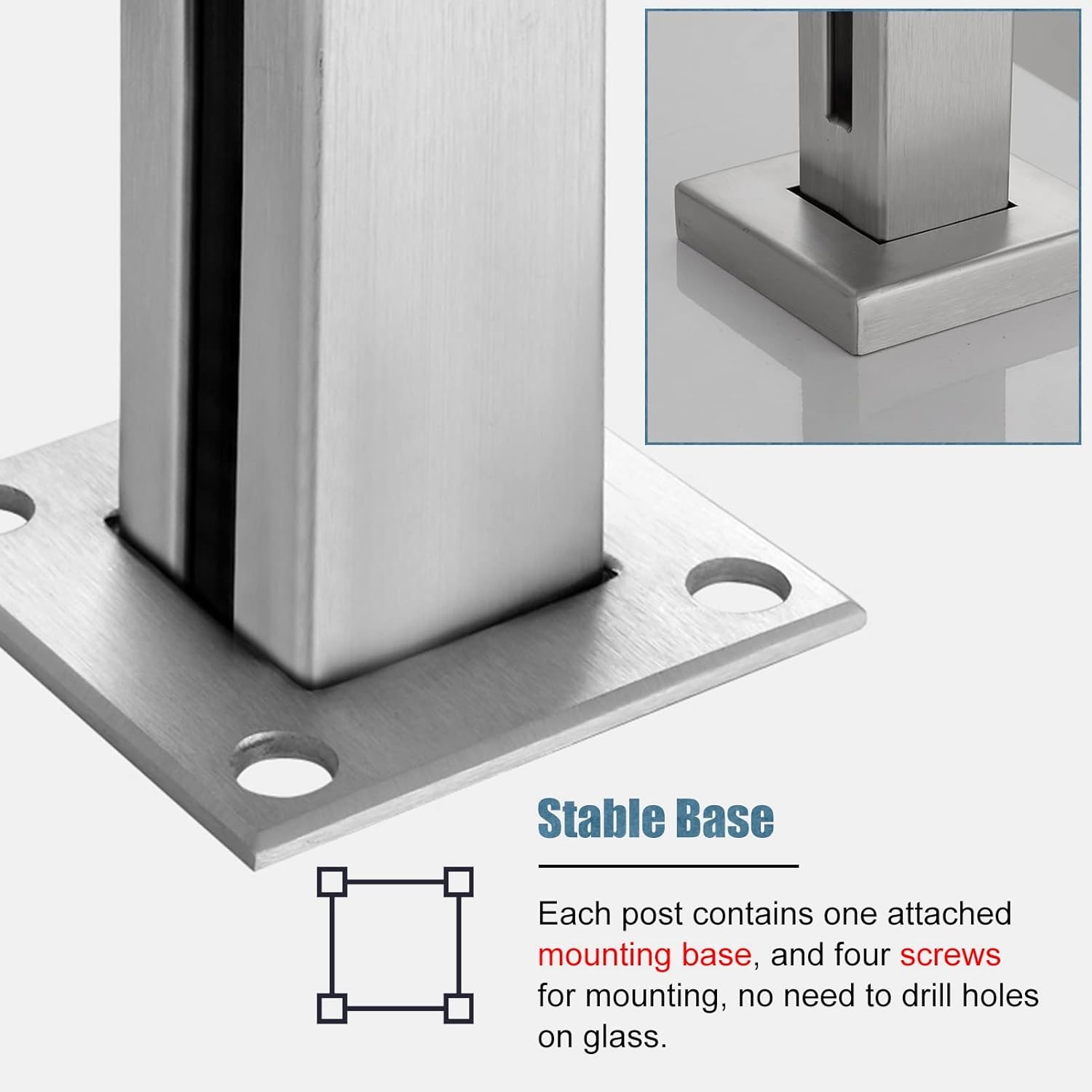 Stainless Steel Glass Balustrade for Garden Balcony Stair 2ft/3ft/3.5ft/4ft Deck Railing System Safety Hand Railing with Floor Stand Square Post Design End Post Included