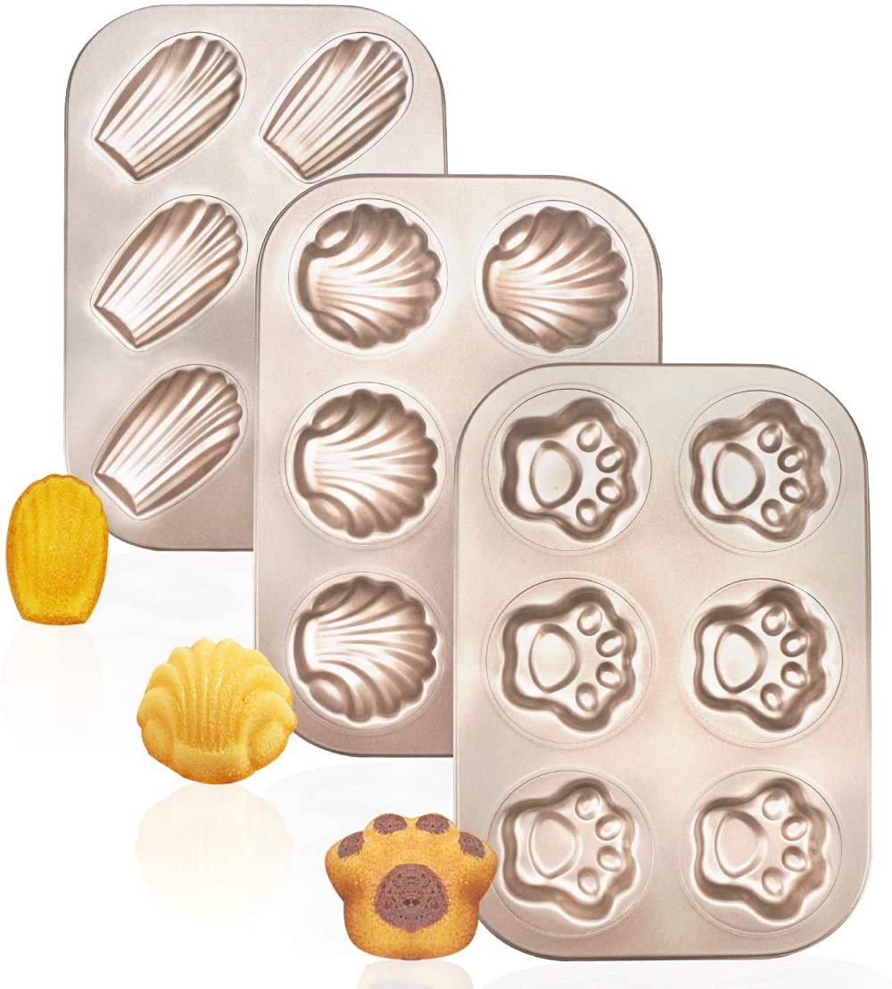 Cazuelas Para Pasteles, Paquete De 3 Moldes Antiadherentes, Bandeja Para Hornear De 6 Cavidades Molde Para Hornear Galletas Molde Para Bocadillos Dorado