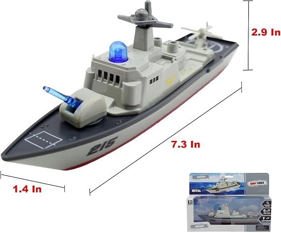 Diecast Warship Toy, Destroyer, Light and Sound, Pull-Back, Age 3+