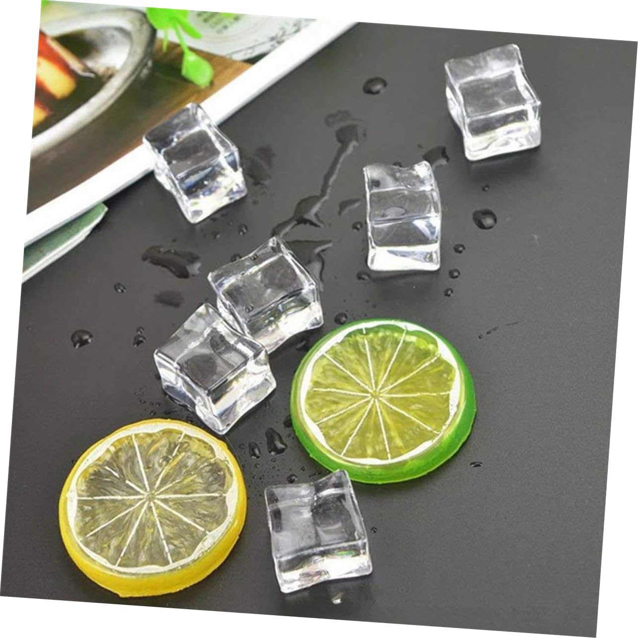 PRETYZOOM 150pcs Artificial Acrylic Ice Cubes Fake Ice for Photography Props Kitchen Decoration Wedding Party Use Realistic Reusable Luster Design