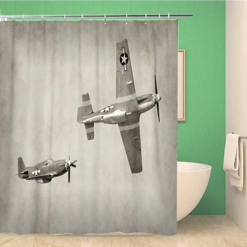 Awowee Color 11 Decor Shower Curtain Ww2 World War Ii Fighter Airplanes In Flight Second 180X180cm Polyester Fabric Waterproof Bath Curtains Set With Hooks For Bathroom