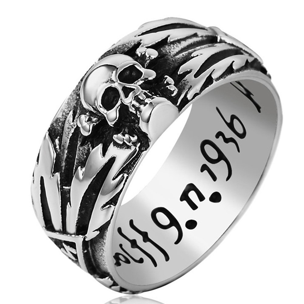 Men's Vintage Stainless Steel Band Rings Gothic Devil Skull Flower Carved Biker Rings Silver Black Size 7-12