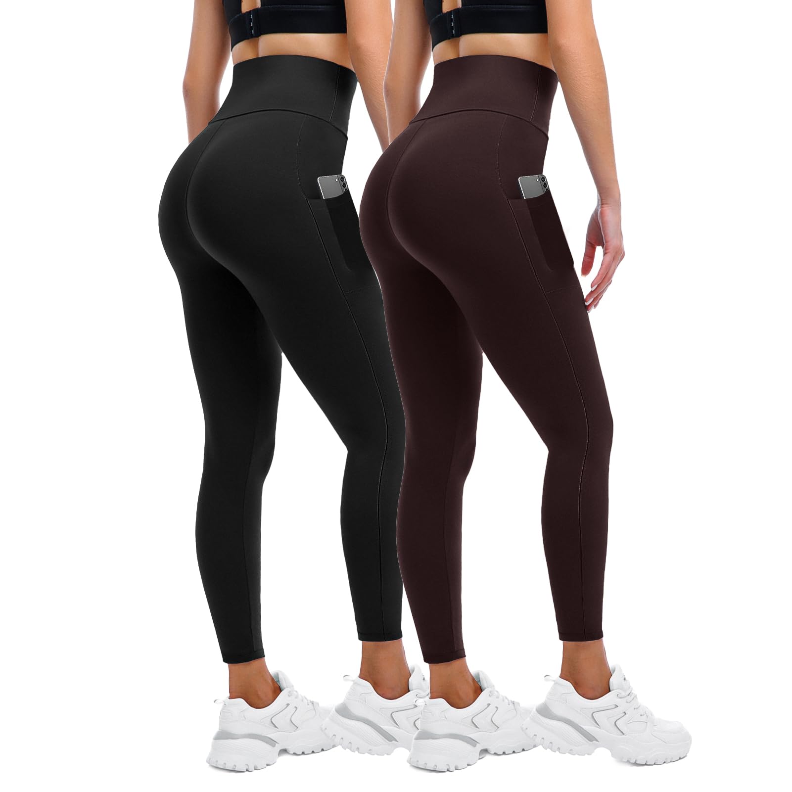 Leggings for Women UK with Pockets, 2 Pack Gym High Waisted Leggings for Workout Running Yoga — view 11
