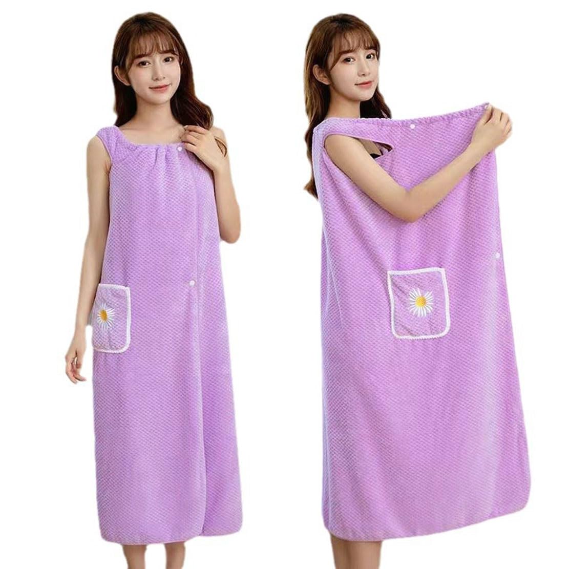 Jhzood Women's Purple Quick Dry Absorb Water Wearable Bathrobes, Quick Dry Coral Fleece Body Wrap Towel, Highly Absorbent Spa Towel, Thicken Sling Bath Skirt Beach Towel, Wearable Bath Skirt For (Purple)