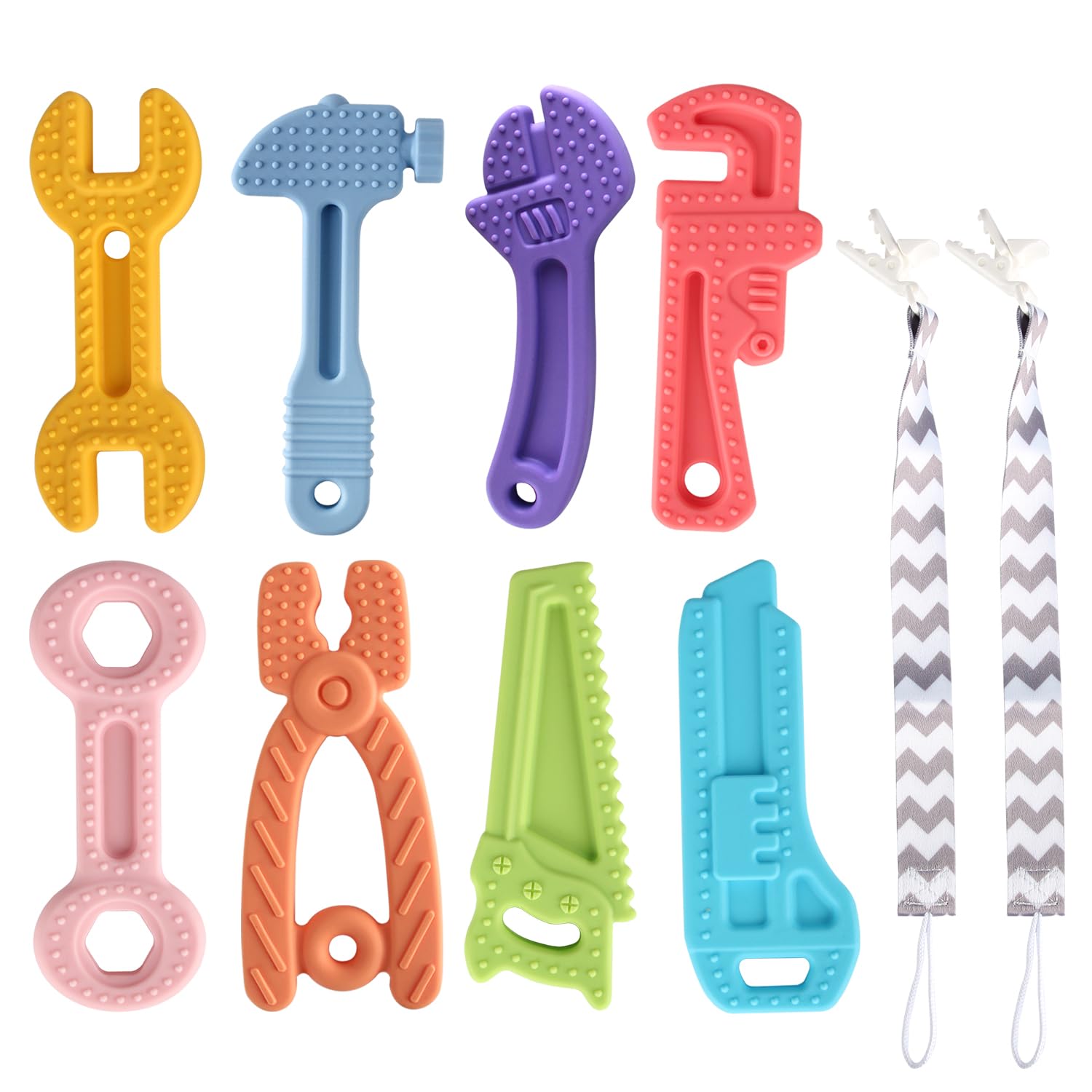 Yinghezu 8 Pack Chew Baby Teething Toys for 0-12 Months, Freezable BPA Free Silicone Baby Molar Teether Chew Toys, Hammer Wrench Spanner Pliers Hand