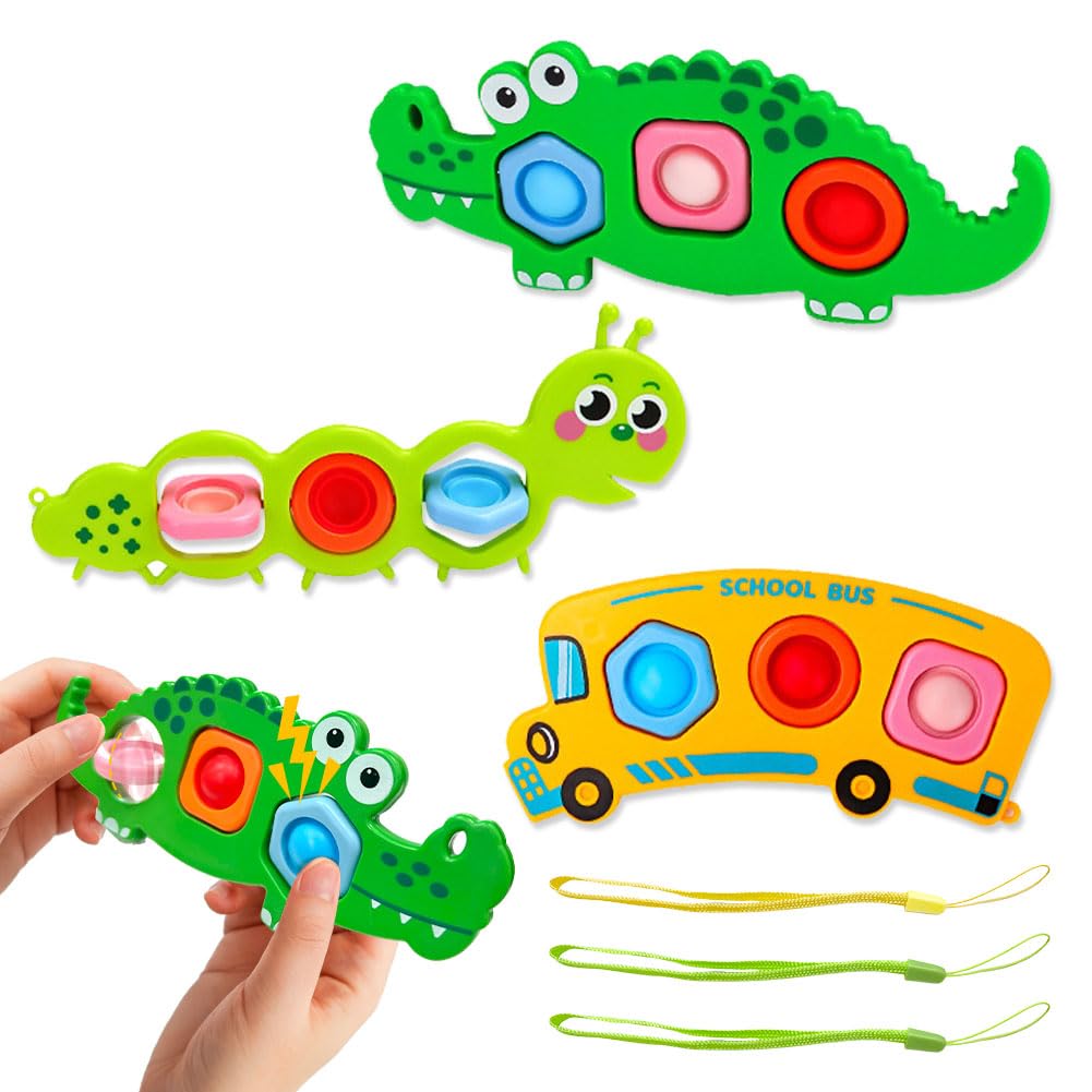 Sensory Fidget Toy for Kids 3 Pcs Fidget Popper Push & Popping Bubbles Cultivate Fine Motor Skill, Montessori Toy