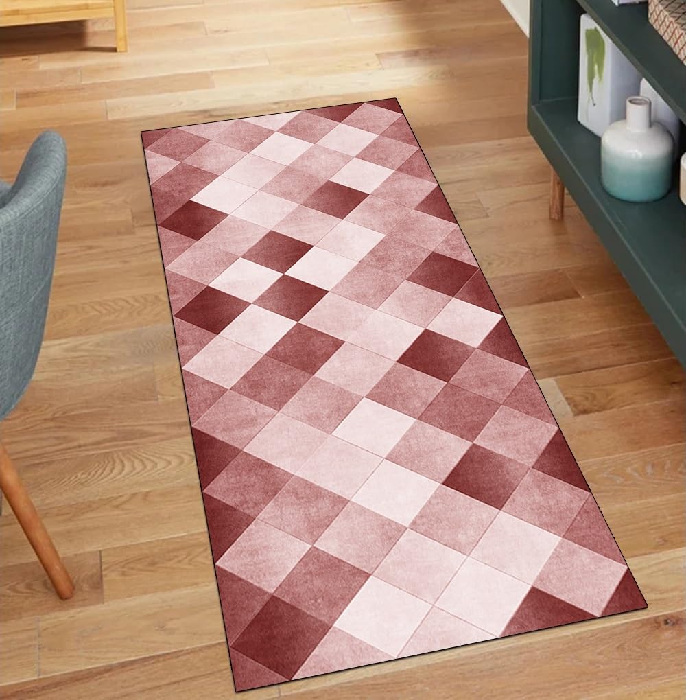 Alfombra de pasillo lavable de 40x550 cm en diseño patchwork rojo