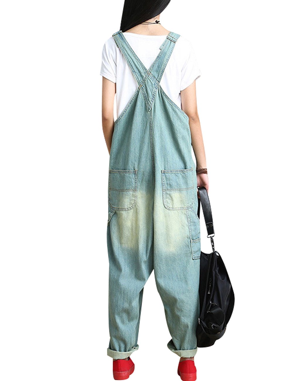 Youlee Femmes Été Pantalon large Denim Salopette Pantalon de jumpsuit