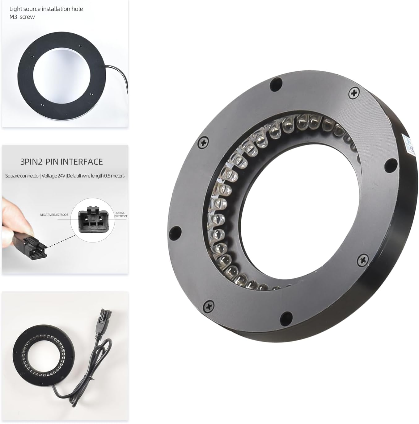 0-Degree Circular Light Source, Machine Vision Light Source, PCB Substrate, Intelligent Detection, 3PIN2-pin Interface, Appearance defect Detection, Machine Vision LED (White, DBS-R9400)