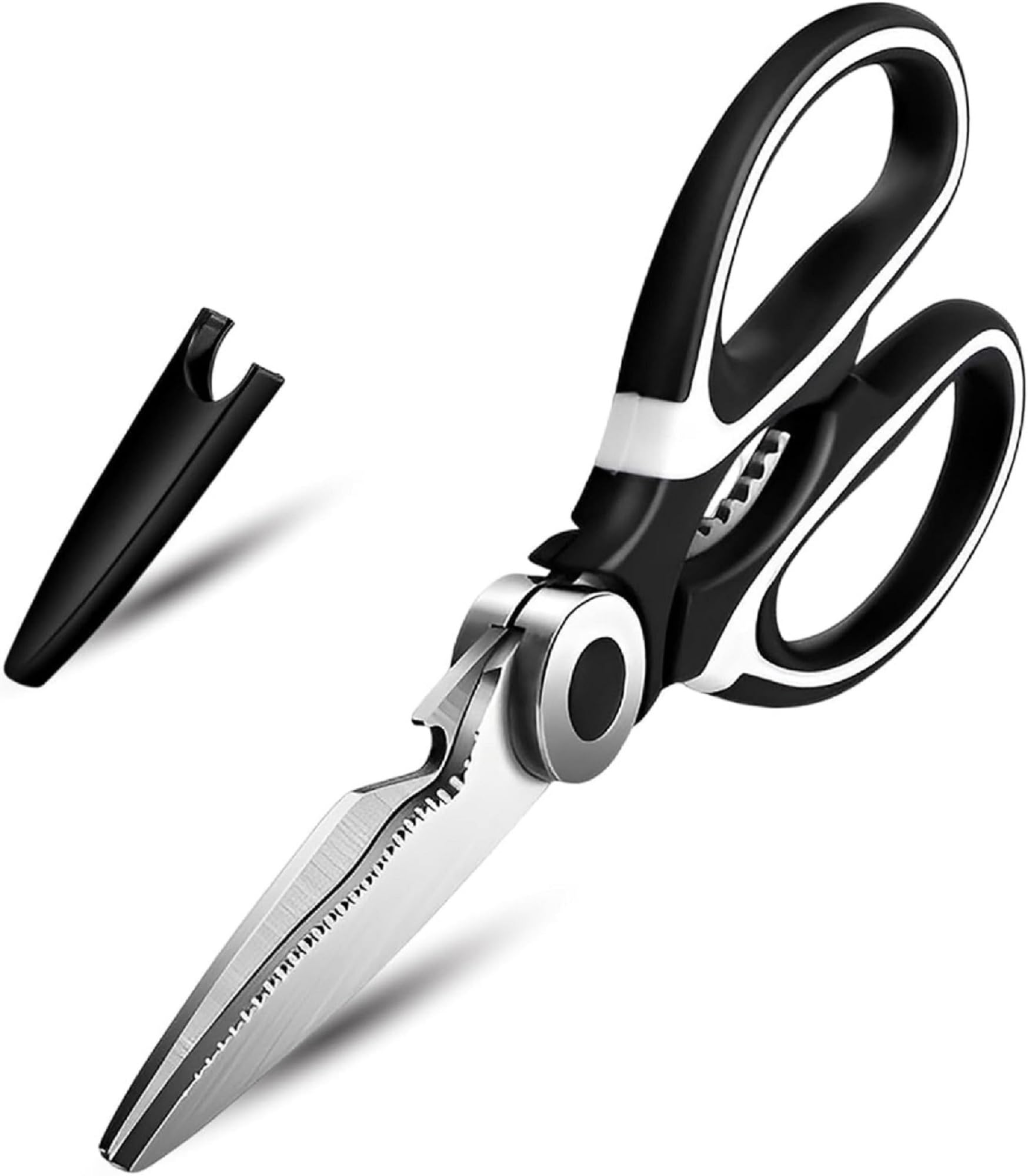 Kitchen Scissors for home Use | Serrated Blade and Nut Cracker | Heavy duty Meat Shears | Multi-Function Scissors with Bottle Opener for Food, Chicken, Poultry, Fish, Pizza, Herbs