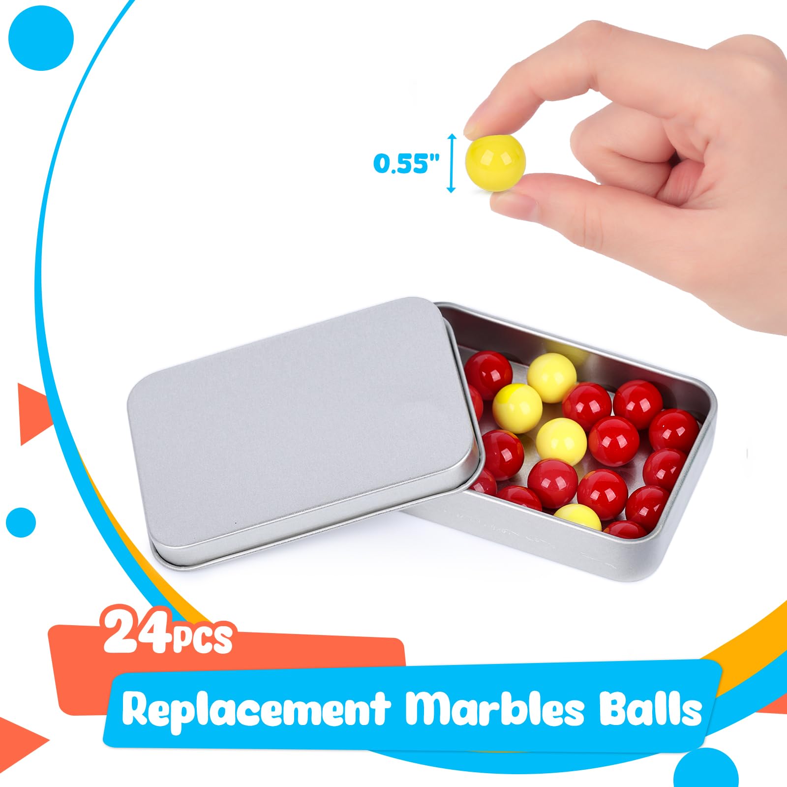 POPLAY Hungry Hippos Game Balls, 24PCS Replacement Marbles for Kids Board Games, Marble Run Toys, Chinese Checkers Ball (20 Red Balls with 4 Extra Yellow One)