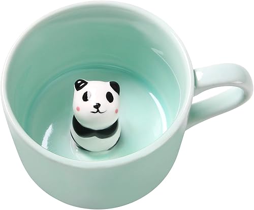 Taza de café sorpresa 3D con diseño de animal dentro de 8 onzas con panda, bonita taza de cerámica hecha a mano de dibujos animados, sorpresa de