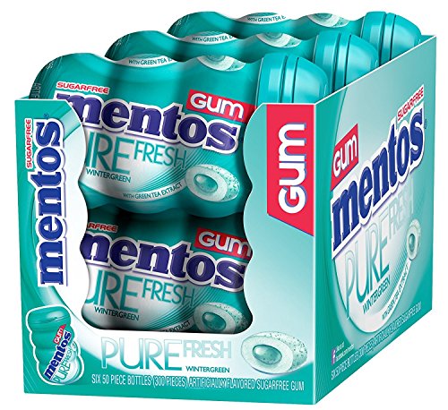 Mentos Pure Fresh Sugar-Free Chewing Gum with Xylitol, Wintergreen, 50 Piece Bottle