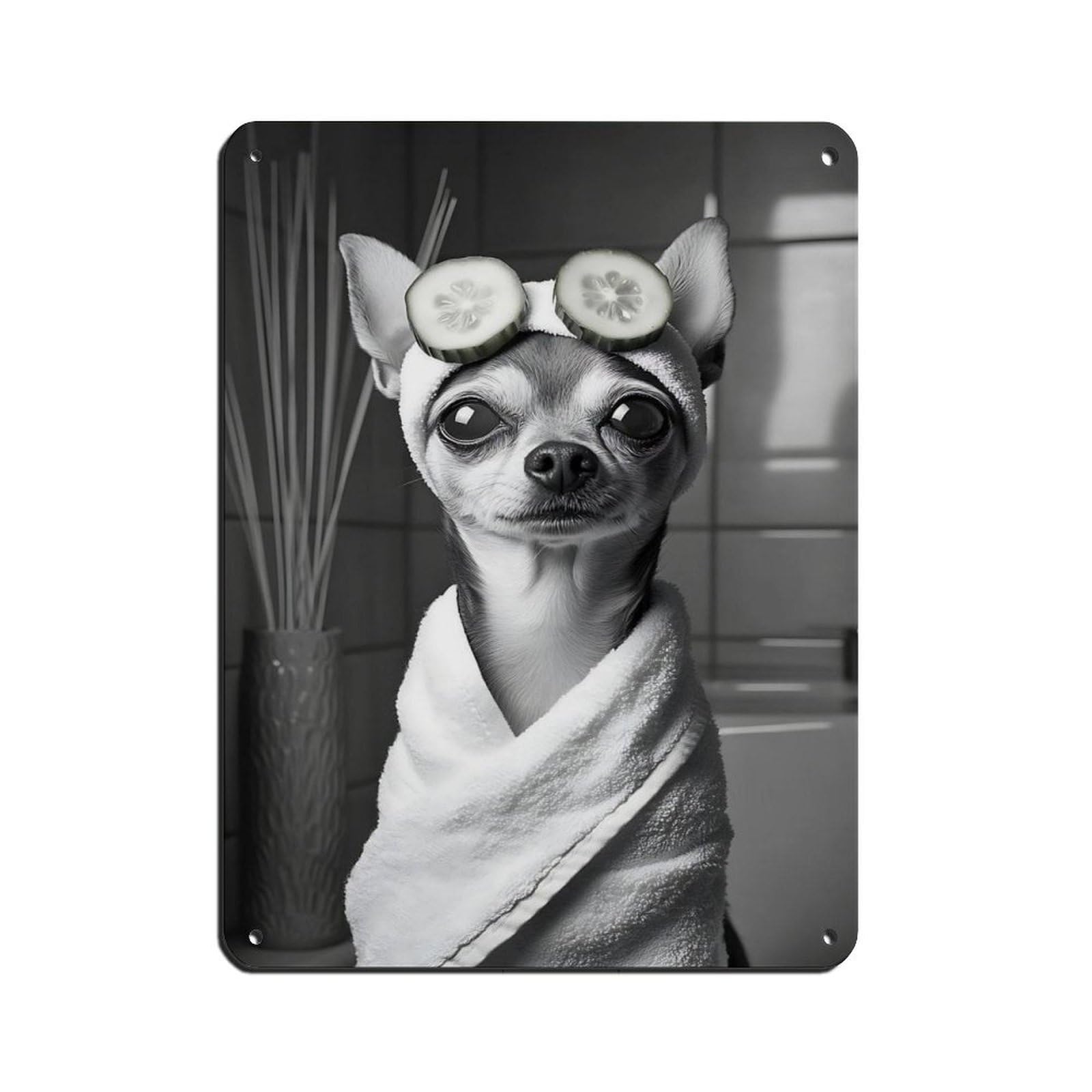 Lxwnze 30L X 40W Cm Fun Chihuahua Spa Day Art Tin Sign Vintage Metal Pub Club Cafe Bar Home Wall Art Decoration Poster Retro 12X16inch(30X40cm)