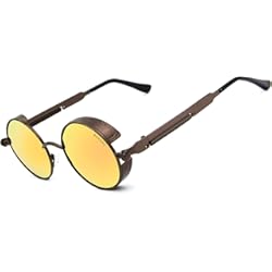 Lentes De Sol Vespa RONSOU Steampunk Estilo Redondas Vintage Polarizadas Gafas de Sol Retro Gafas UV400 Protección Metal Marco