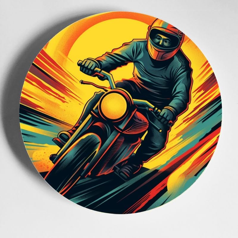 Motorcycle Race 10-inch Ceramic Plate for Wall Display or Tabletop, with Stand & Hook DP-68220046