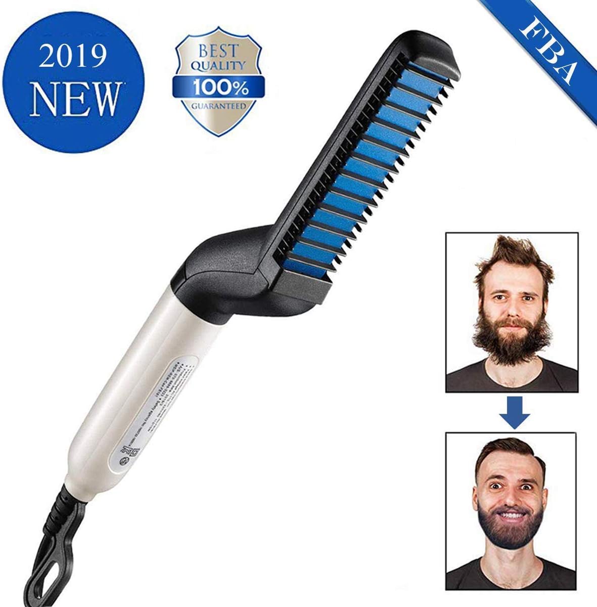 Beard Straightener for Men - Beard Straightening Comb Quick Styling Comb for Men, Hair and Beard Straightening Heat Brush for Men Hair Styling (B)