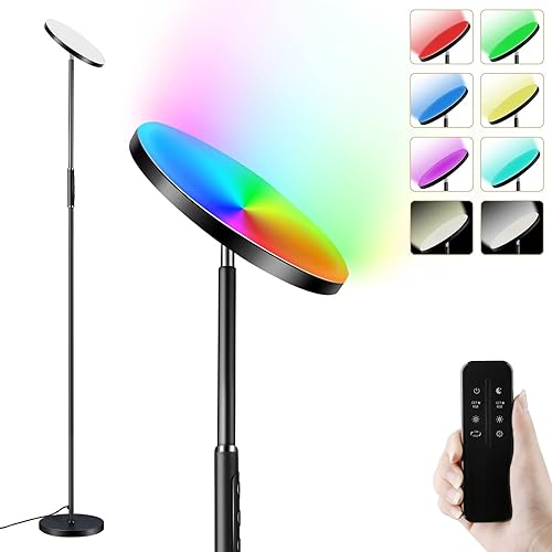 Lámpara LED mejorada de color y luz blanca 2 en 1, lámpara de pie tipo antorcha súper brillante con control remoto, sincronización regulable con