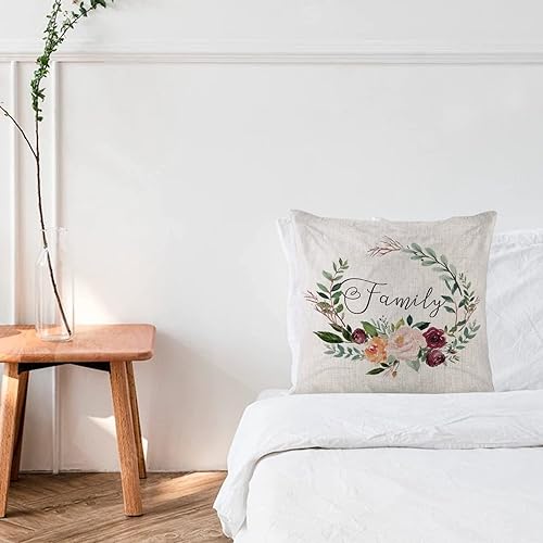Miniatura 5 de Cómoda funda de almohada familiar de 16 x 16 pulgadas, fundas de almohada familiares de granja con flores verdes, decoración de corona, funda de
