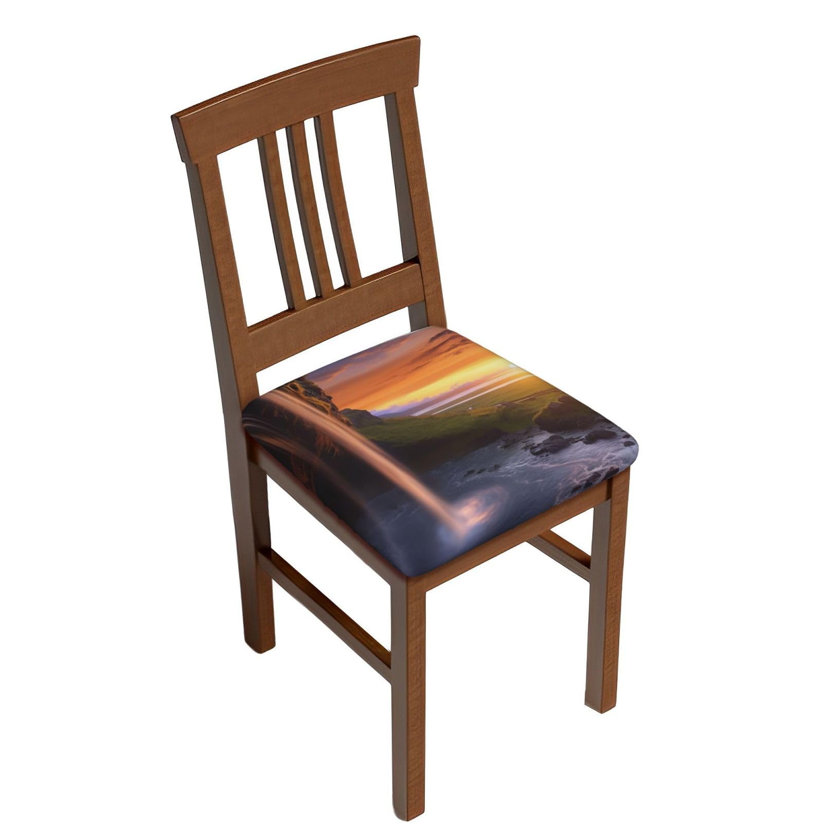 DWVTSLH Waterfall at Sunset Bar Stool Covers Square, Six Piece High Elastic Soft Seat Cushion Cover Protector Washable Barstool Slipcovers Nonslip Replacement Square Bar Chair Covers