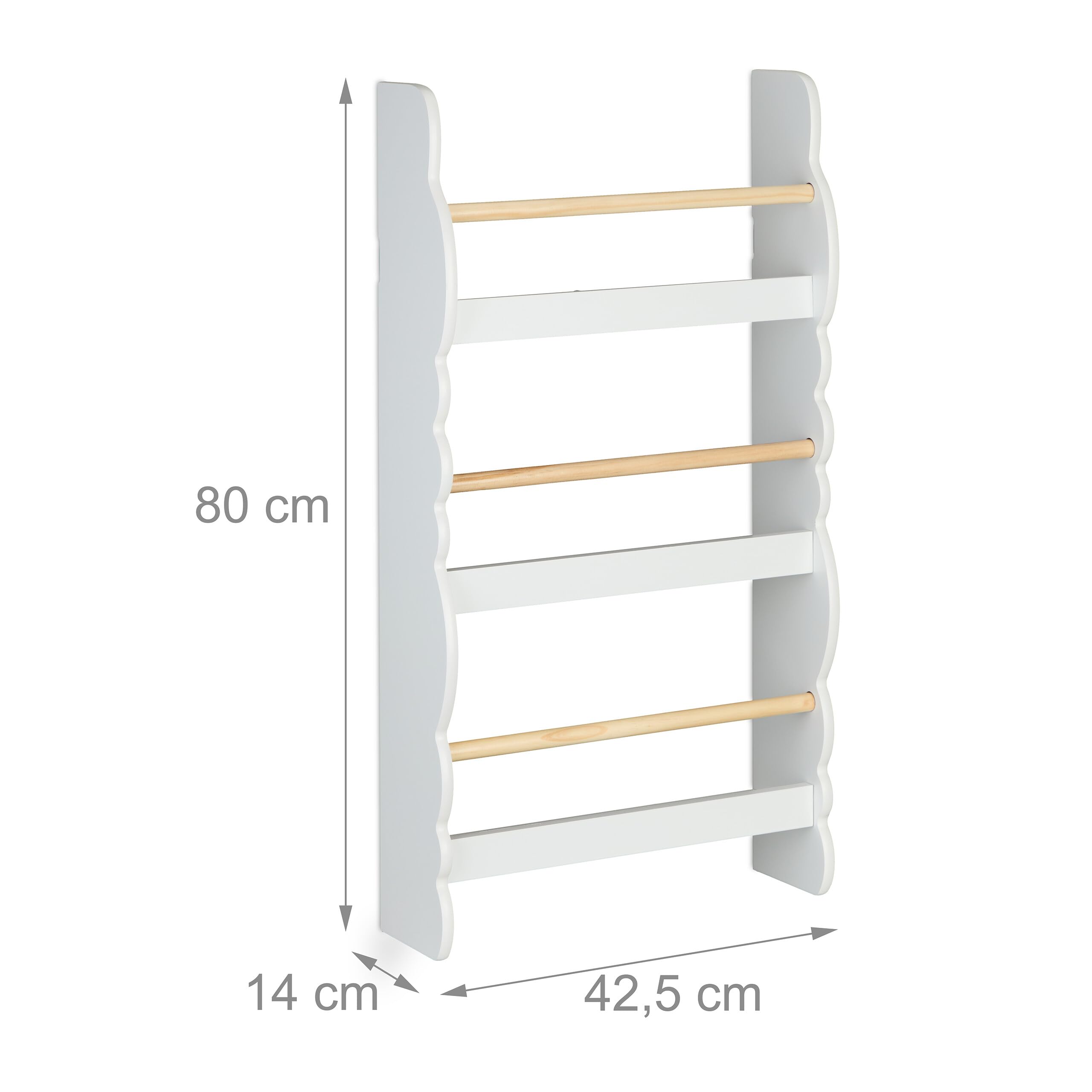Relaxdays Rangement pour la Chambre de Votre Enfant, Montage Mural, H x L x P : 80 x 42,5 x 14 cm, Blanc et Nature