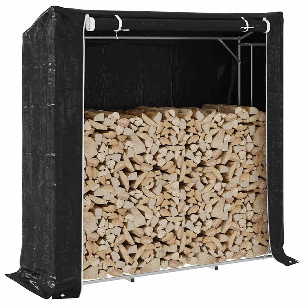 Estantería para leña con protección contra la lluvia, 200 x 60 x 200 cm, acero galvanizado, estable para terraza, jardín, exterior, con funda impermeable para la lluvia para almacenamiento de