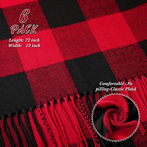 JaGely 6 Pcs Blanket Scarf Warm Soft Winter Scarves for Women Men Classic Black and Red Buffalo Plaid Scarf with Tassel Edge3