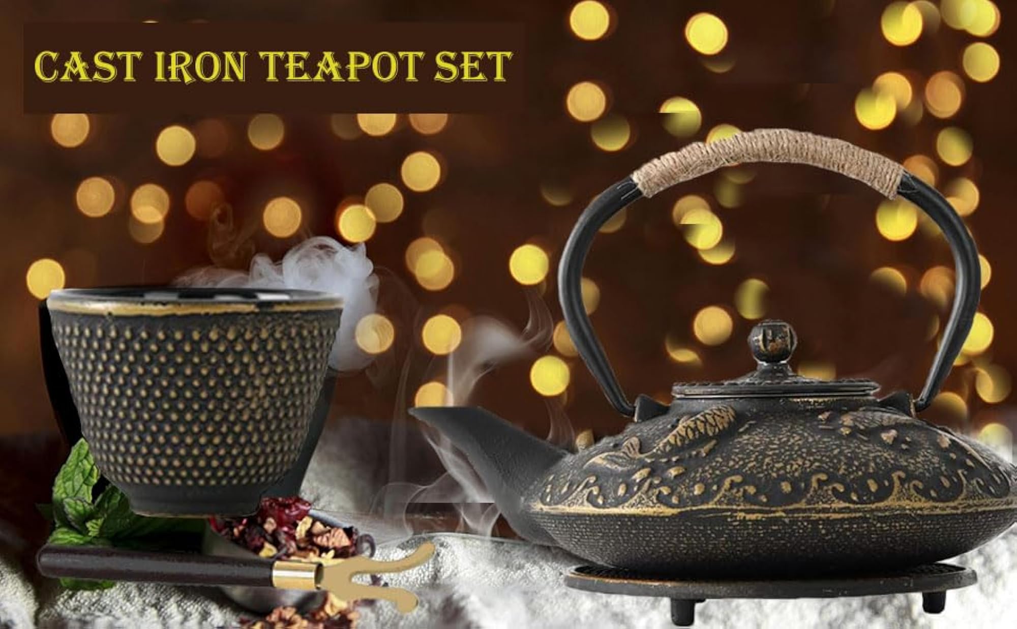 Japanese Style Fish Cast Iron Teapot Set with 4 Cups