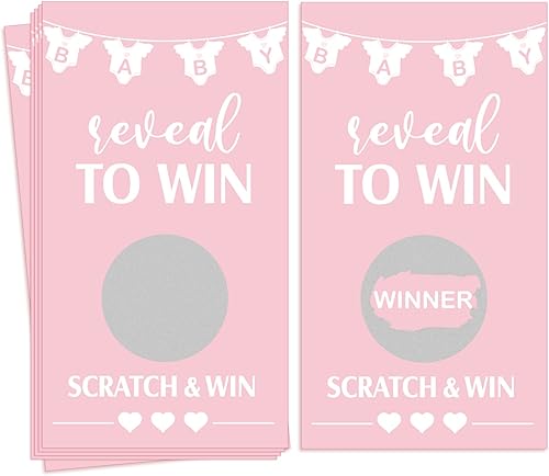 Jexine 60 piezas de juegos de baby shower para niñas, juegos de rascar para baby shower, divertidas tarjetas de rifa, boletos para rascar para baby
