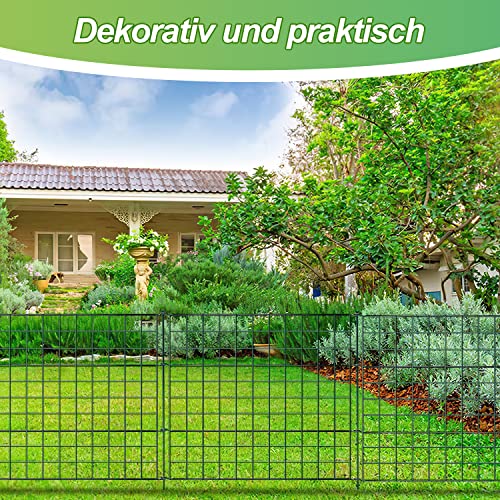 SWANEW Teichzaun,steckzaun,Gartenzaun Metall,Freigehege,Zaun,Gitterzaun,gehege kaninchen,zaun für hunde, Zaun Teich 11tlg 5 Zaunelemente und 6 Befestigungsstäben (Gerade)