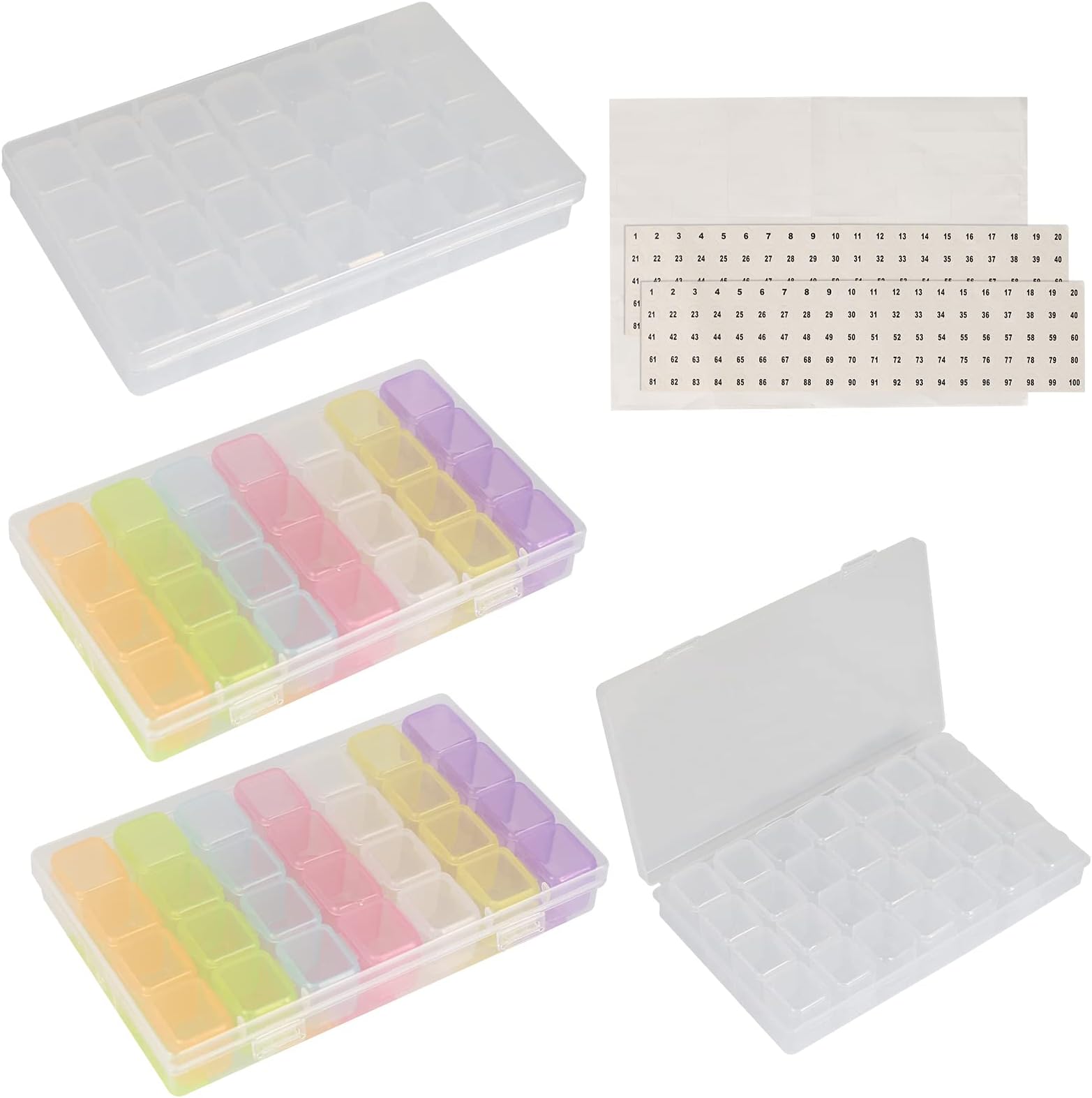 Lawei Lot De 10 Boîtes De Rangement à 28 Compartiments - Transparent - Réglable - En Plastique Diamant - Pour Petites Pièces, Ongles, Perles, Bijoux
