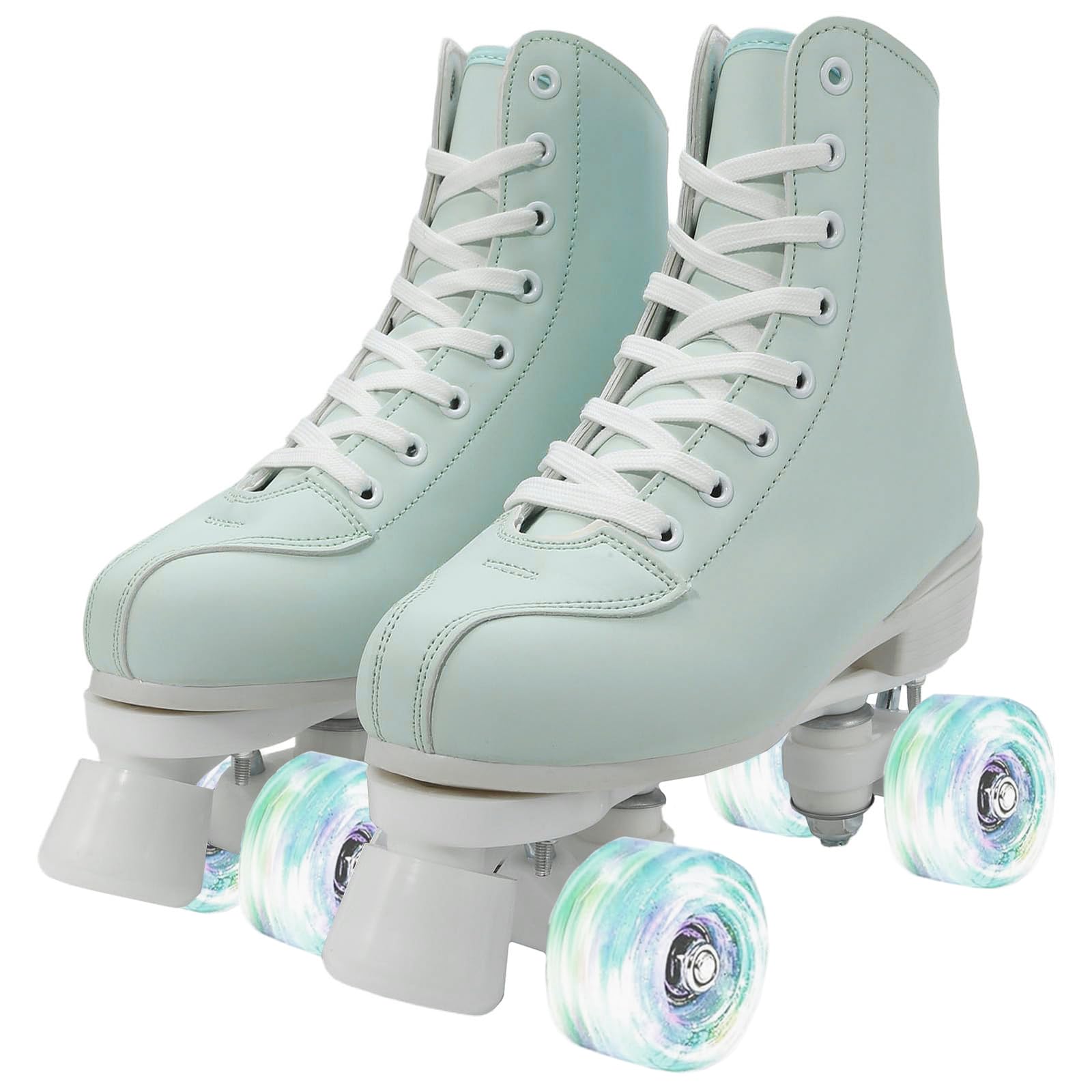 jessie Outdoor Roller Skates Women Adult with Light-Up Wheels, High Top PU Leather Skates with ABEC-7 Bearings for Indoor/Outdoor Skating, Ideal for Beginners(Green White, 42-26cm/10.14in)