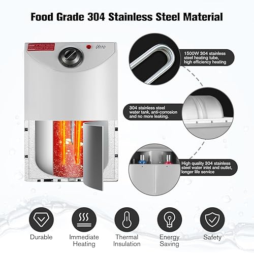 Miniatura 3 de Thermoflow Calentador de agua eléctrico de 120 voltios con cable de 2.5 galones, elimina el tiempo para agua caliente, calentador de agua de punto