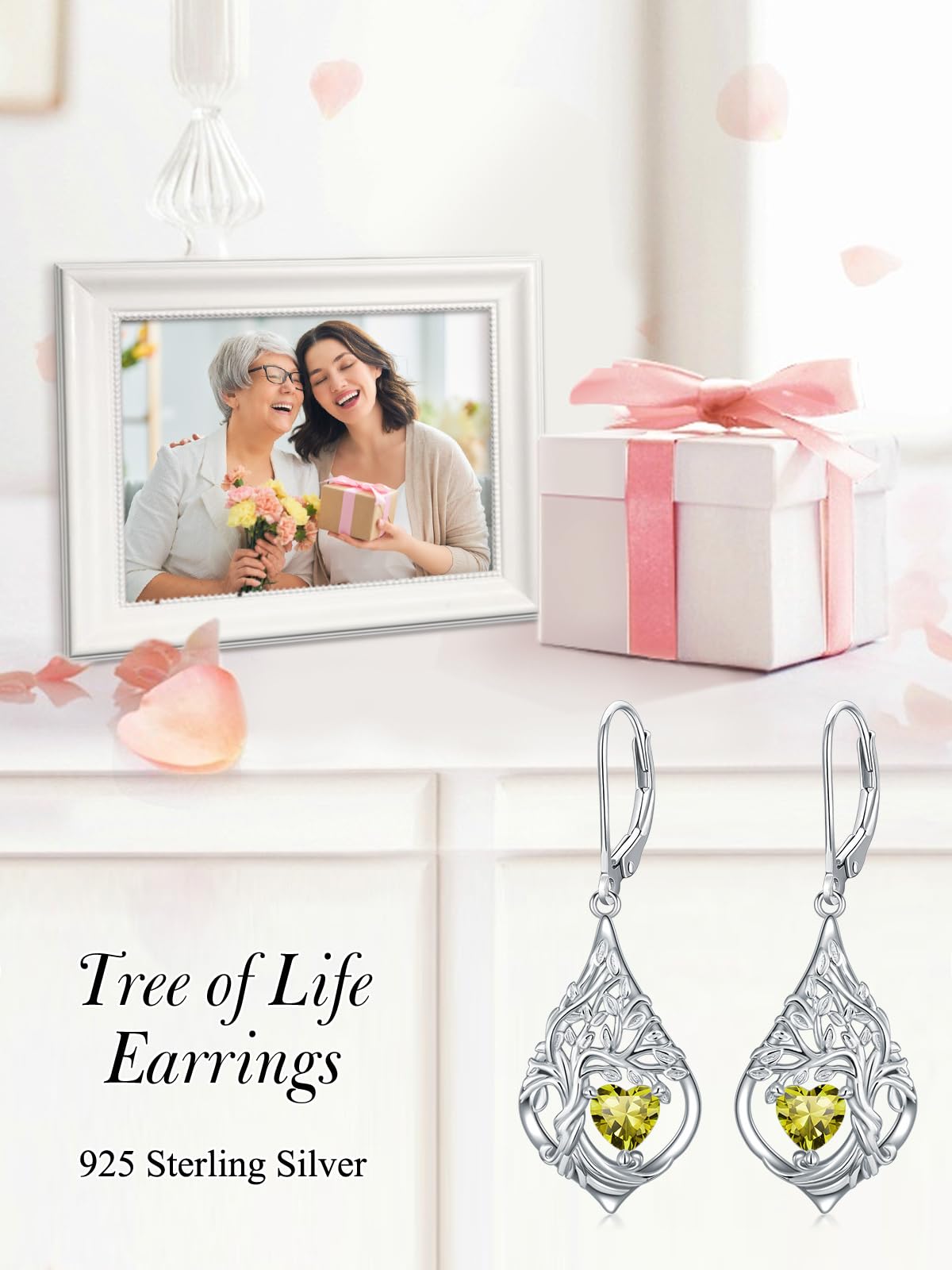 Damen Lebensbaum Ohrringe Silber 925 Hängeohrringe Geburtsstein Schmuck Geschenk zum Jahrestag Weihnachten Geburtstag für Ehefrau Freundin